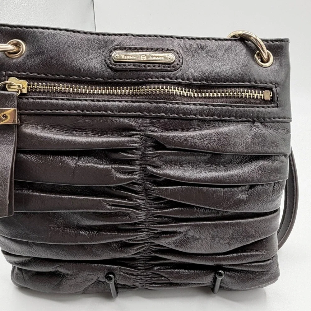 Etienne Aigner Small Brown Leather Crossbody Bag Y2K Minimalist Earthy Tones